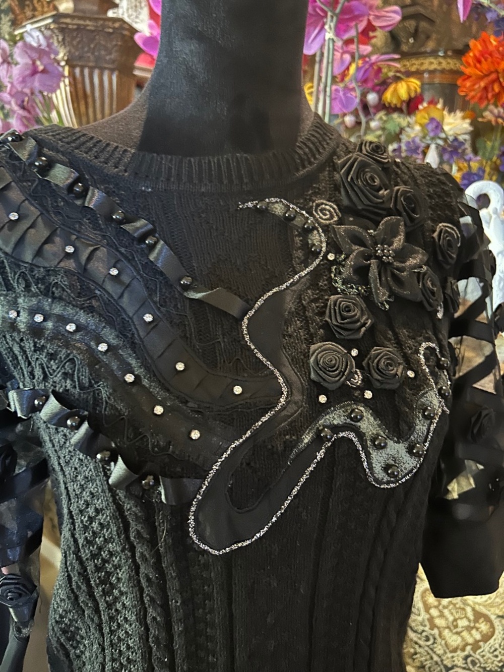 VERY UNIQUE Combination of Sweater, Lace, and Jewels.